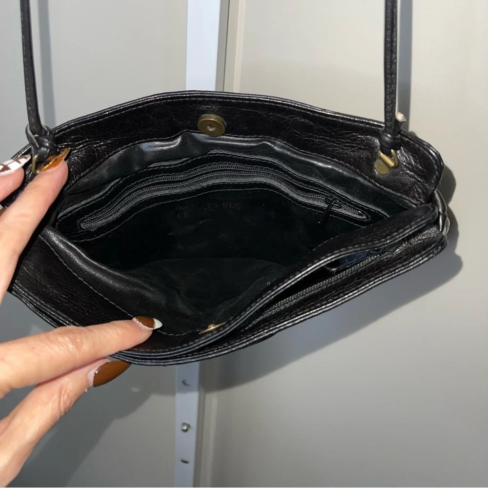 Vintage Charles Klein Black Leather Shoulder Bag — Made in Italy